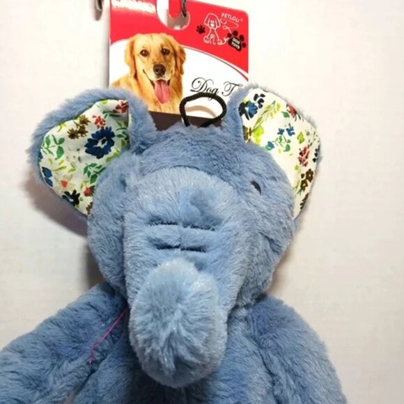 Petlou Plush Crinkle Interactive Stuffed Dog Squeaky Toys - 15" Blue Elephant - Picture 1 of 2
